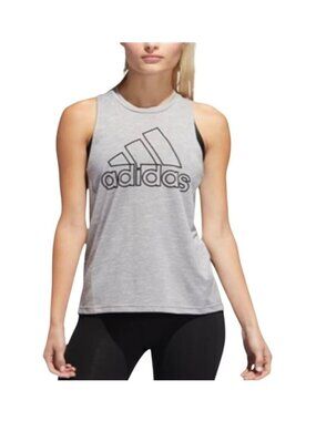 Adidas Womens M Racerback Tank Top Grey Heathered Athletic Logo Activewear Sport